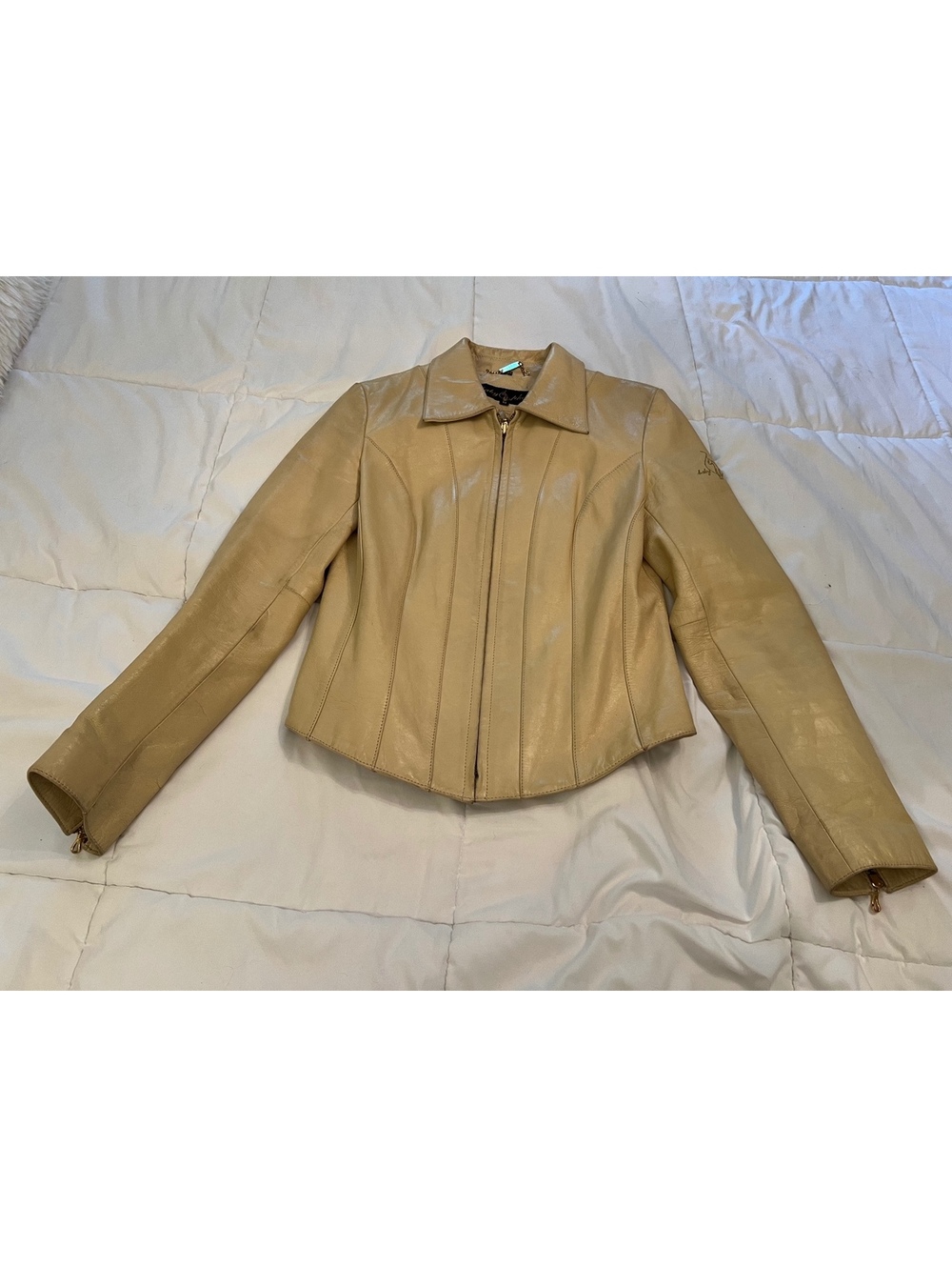 Vintage Baby Phat Women's Beige Leather Jacket Size Medium Lined